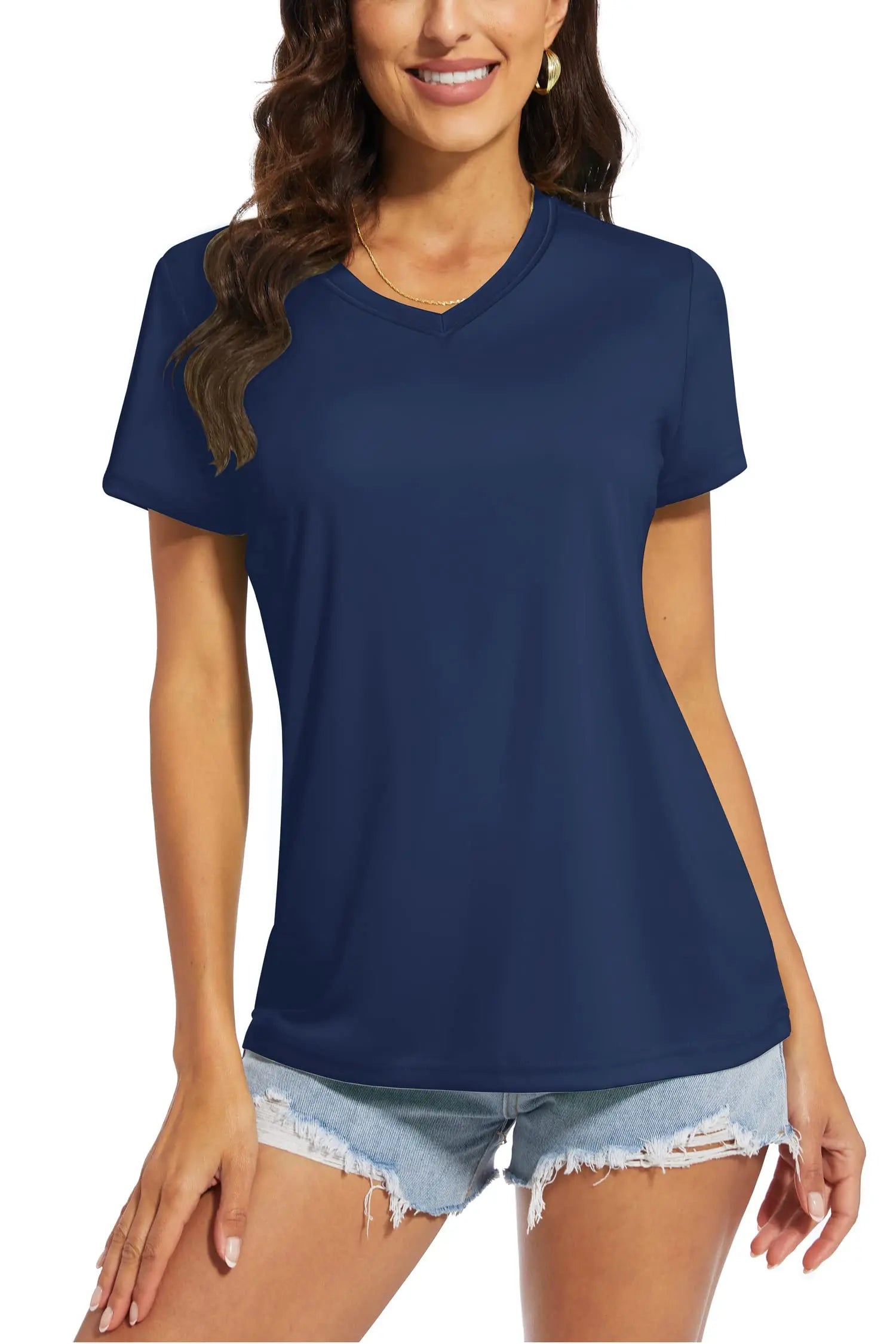 TACVASEN UPF 50+ Summer Short Sleeve V-Neck T-shirts Womens Sun Protection T-shirts Quick Dry Hiking Running Tee Shirts Tops