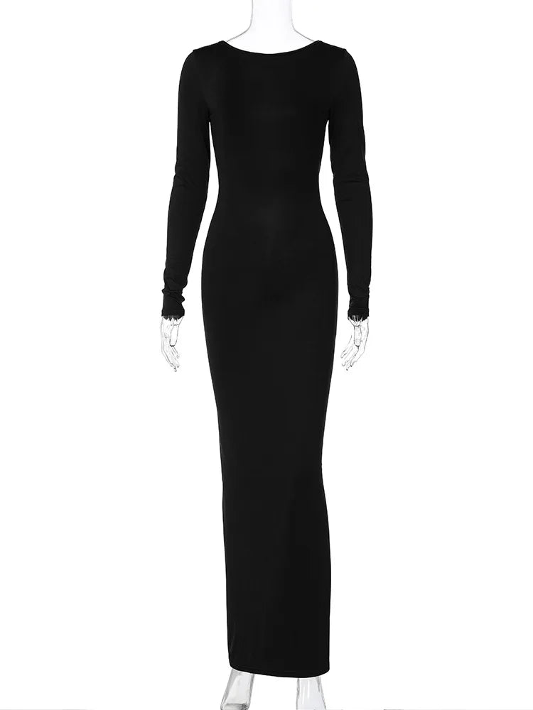 Long-Sleeve Backless Maxi Dress