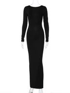 Long-Sleeve Backless Maxi Dress