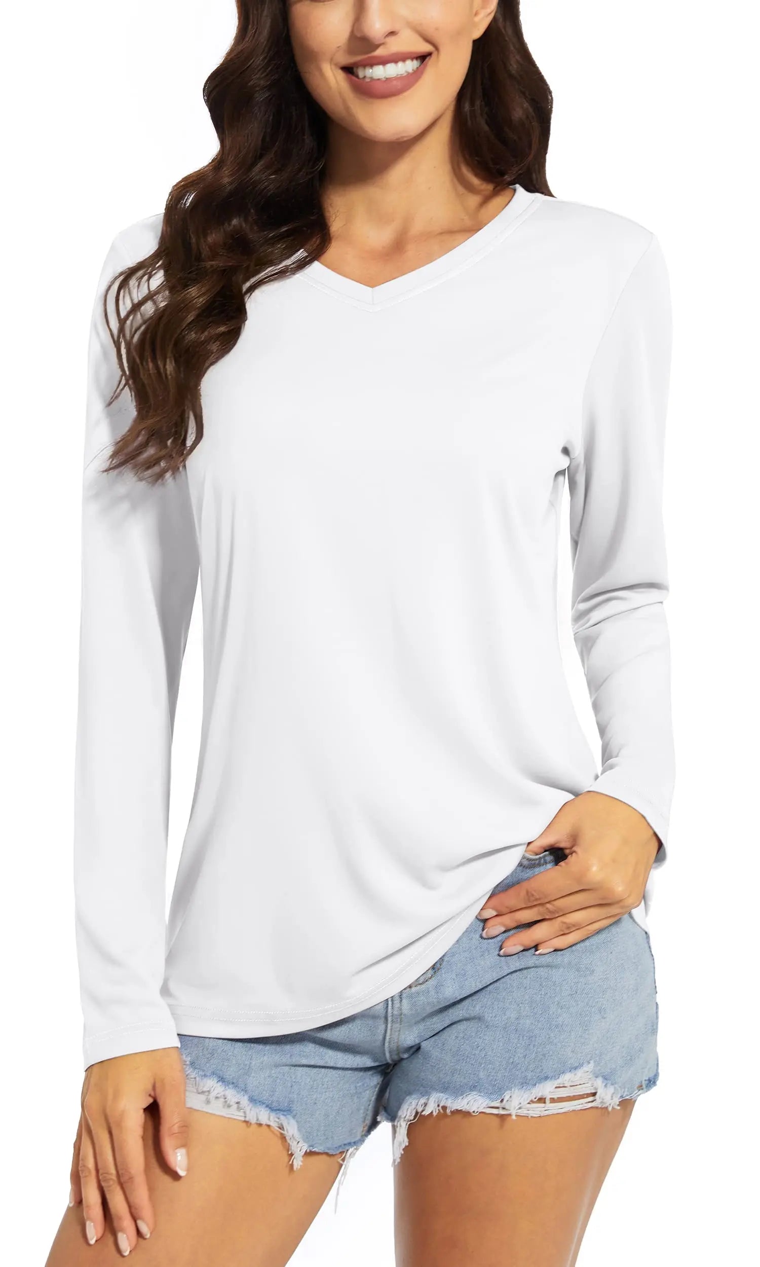 TACVASEN Summer UPF 50+ Long Sleeve T-Shirts Womens Sun Protection V Neck Fashion Tee Shirts Quick Dry Outdoor Hiking Pullover