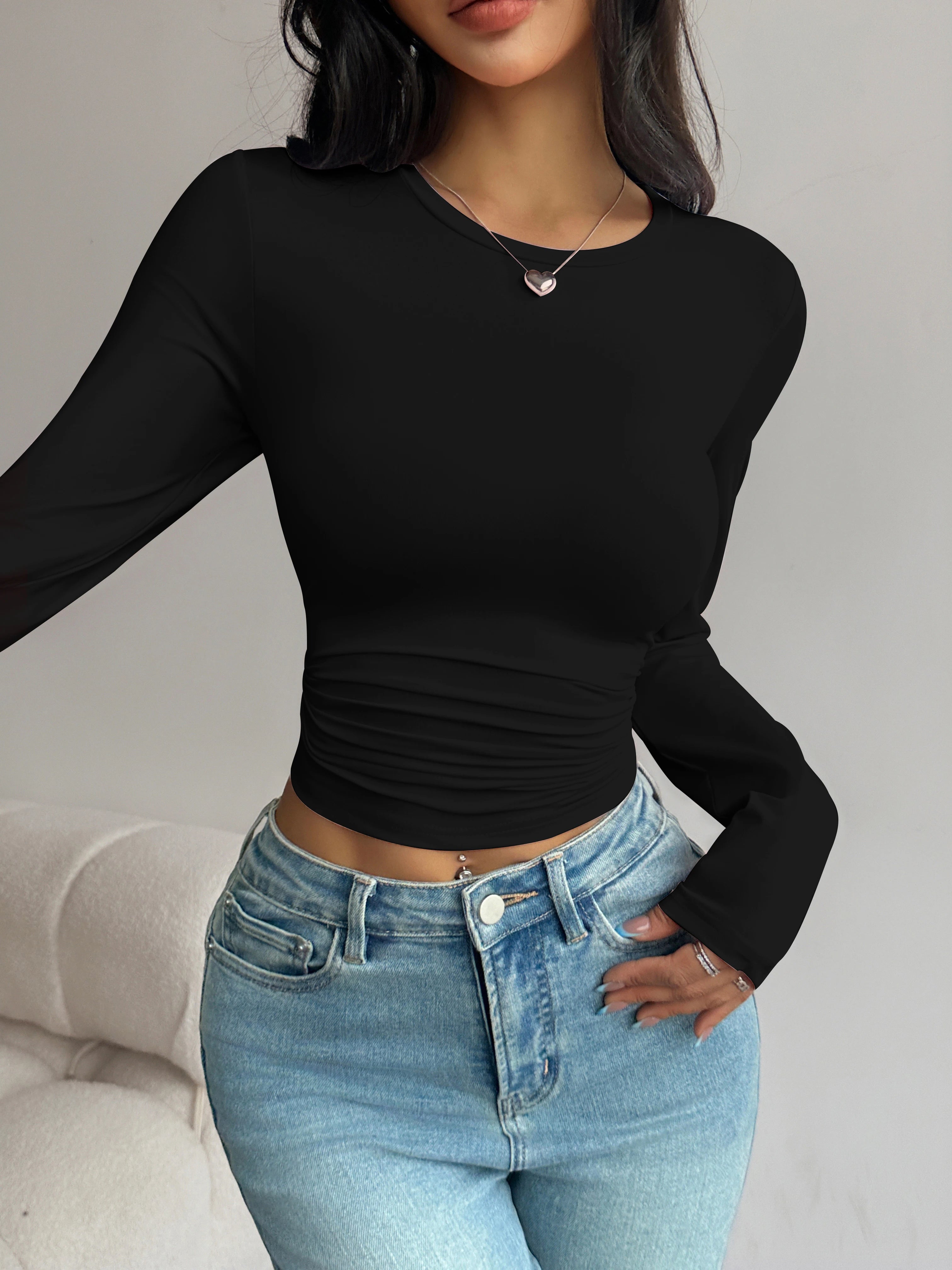 Long-Sleeve Slim-Fit Crop T-Shirt