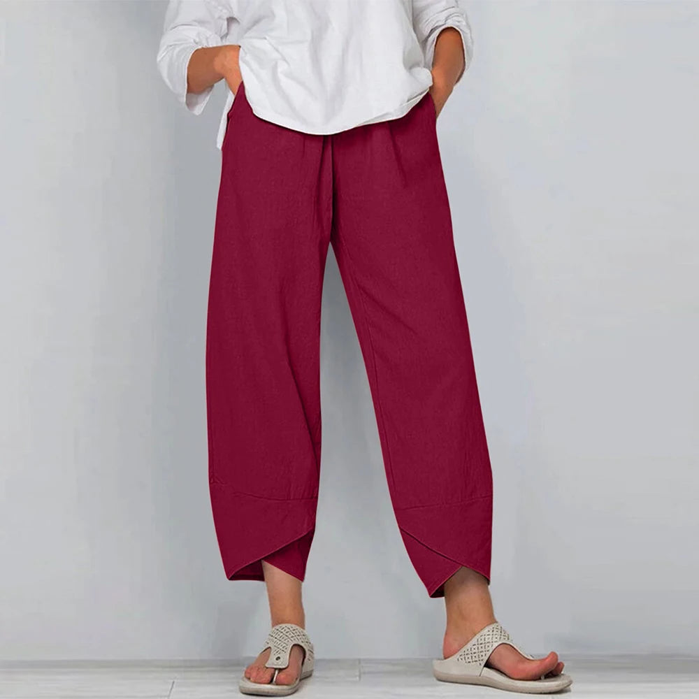 Cotton-Linen Wide-Leg Harem Pants