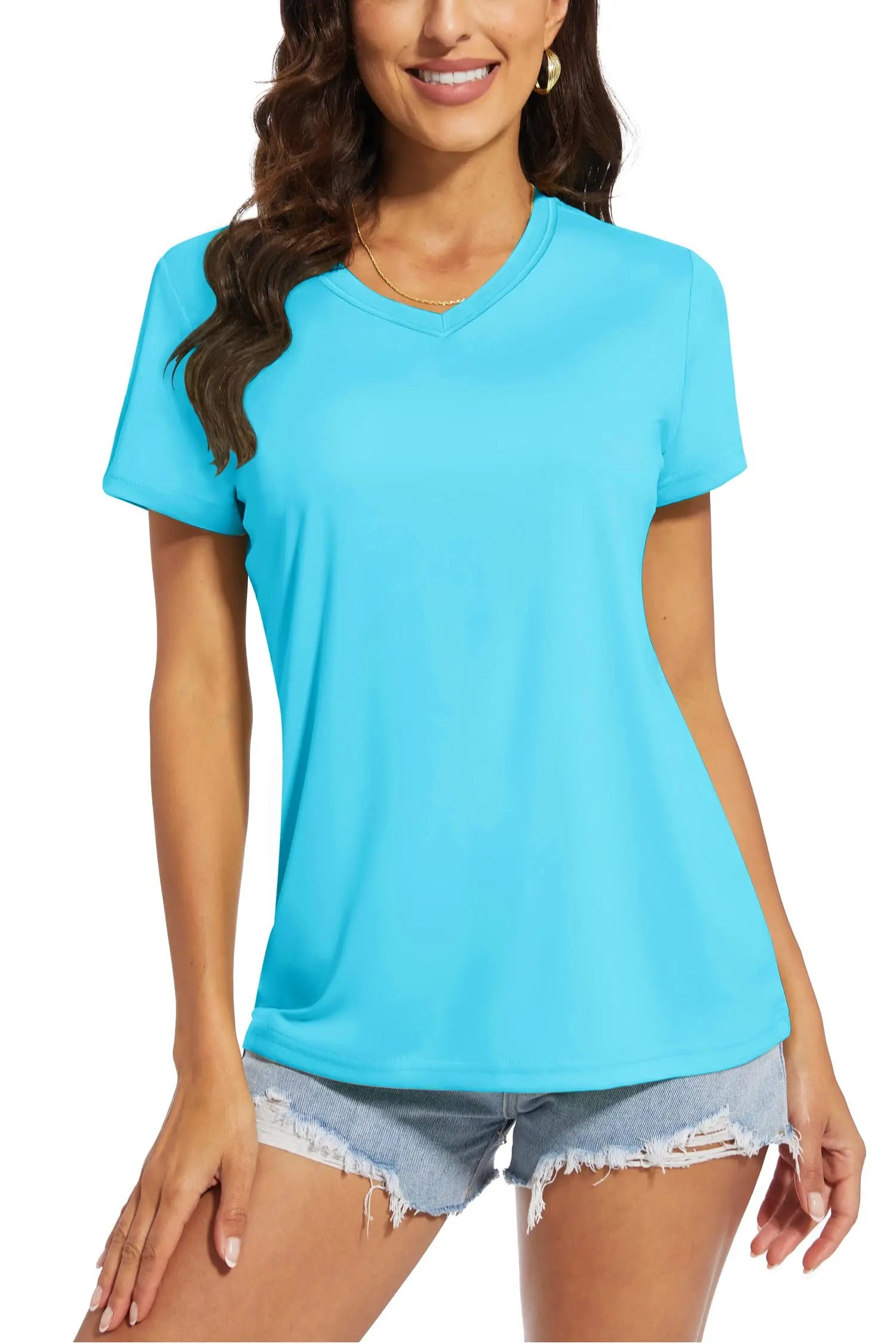 TACVASEN UPF 50+ Summer Short Sleeve V-Neck T-shirts Womens Sun Protection T-shirts Quick Dry Hiking Running Tee Shirts Tops
