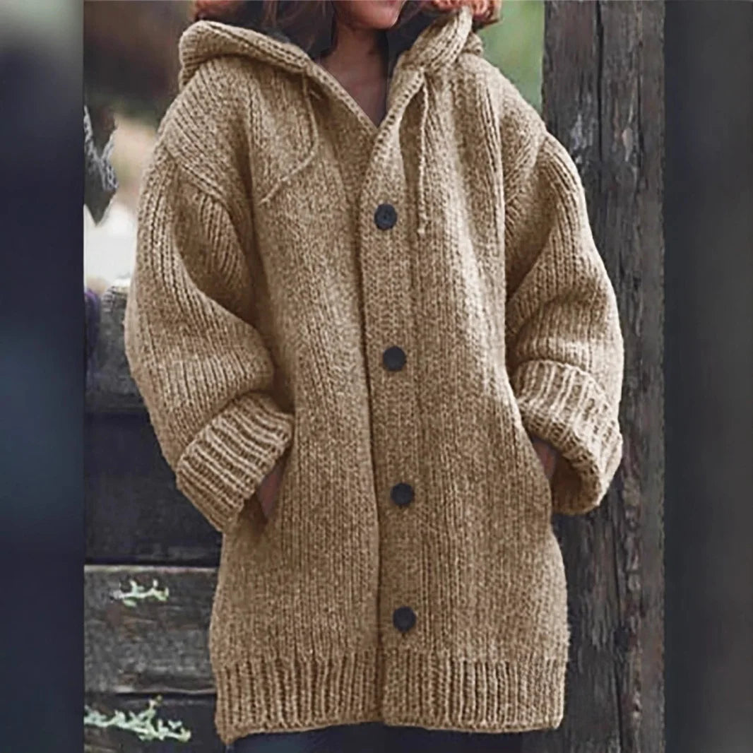 Cotton Knit Hooded Cardigan