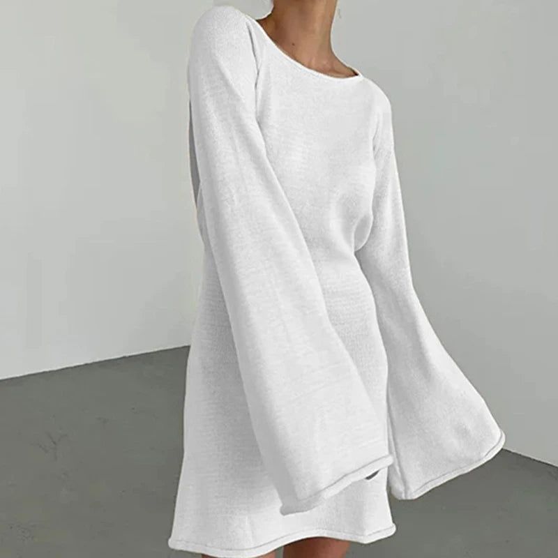 Bell-Sleeve Backless Knit Cover-Up