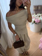 One-Shoulder Top & Wide-Leg Pants Set