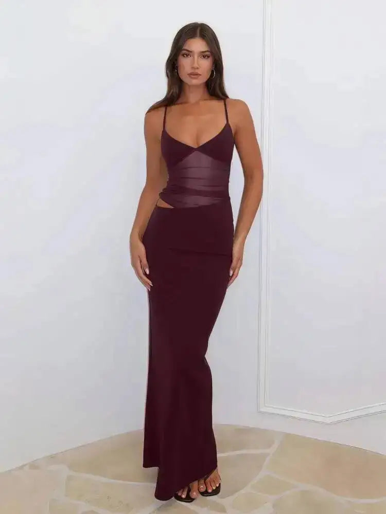 Backless Mesh Maxi Dress