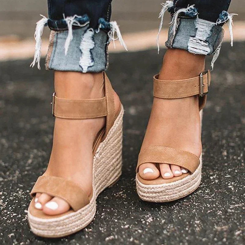 Cross-Strap Espadrille Wedge Sandals