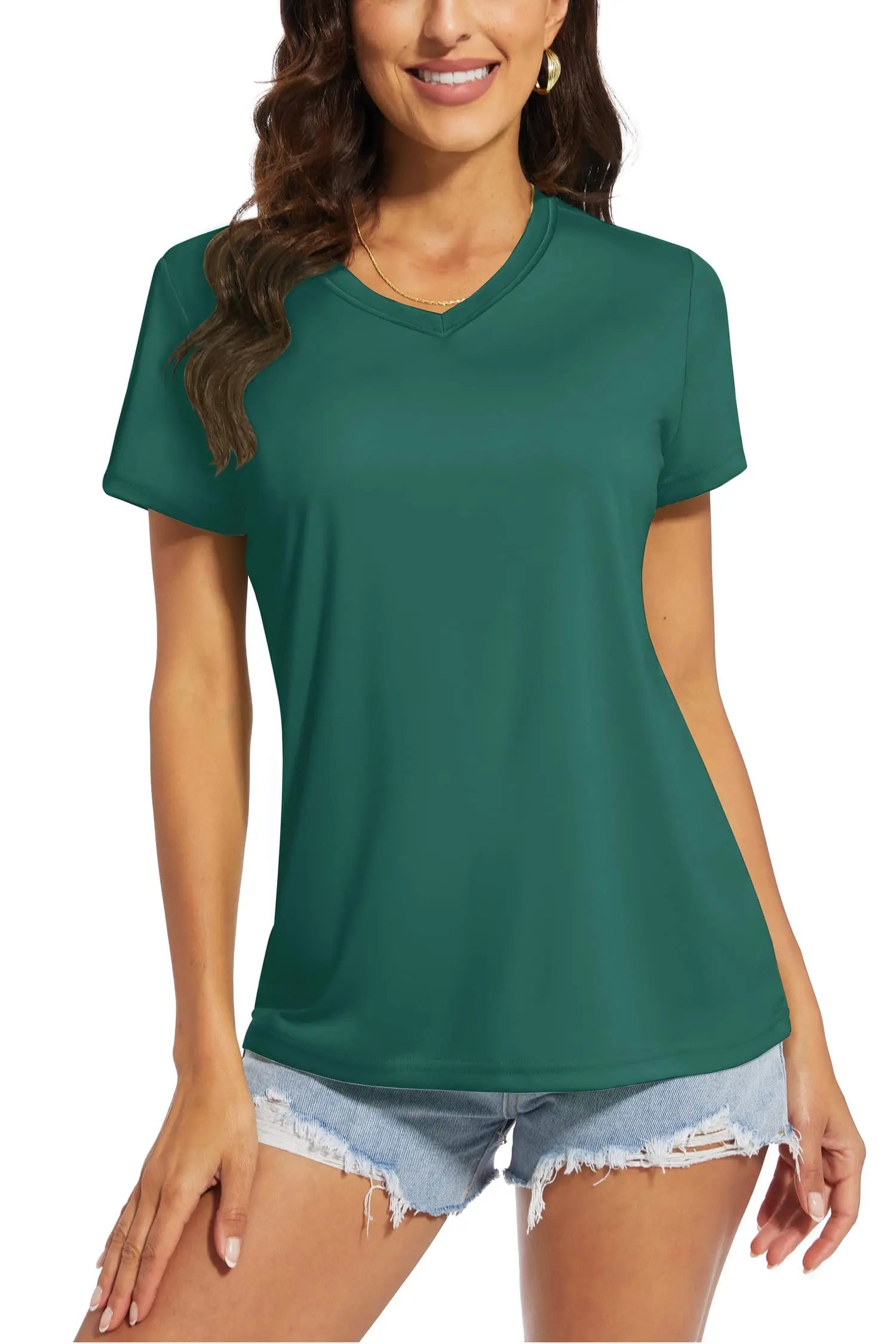 TACVASEN UPF 50+ Summer Short Sleeve V-Neck T-shirts Womens Sun Protection T-shirts Quick Dry Hiking Running Tee Shirts Tops