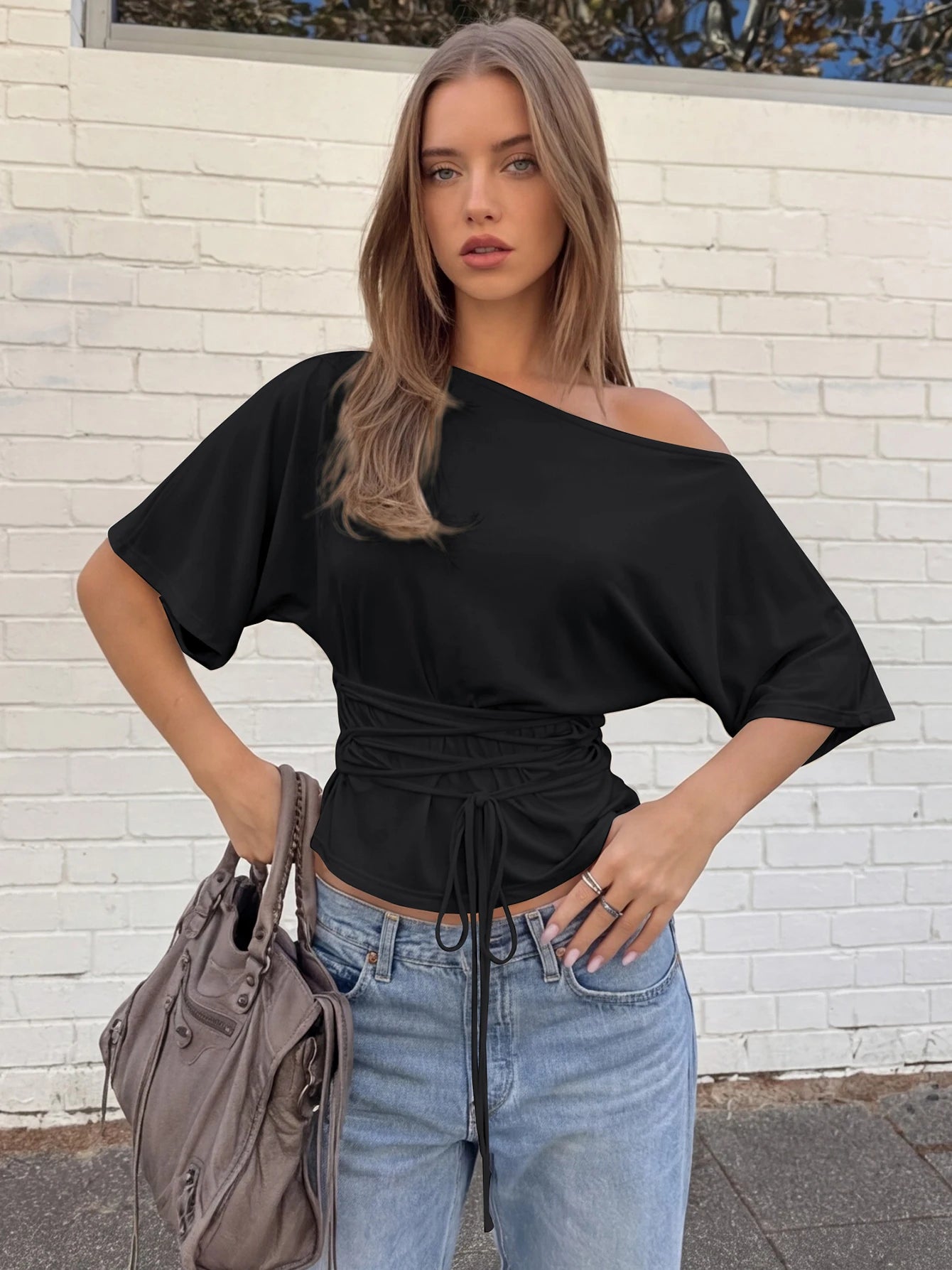 Lace Short-Sleeve Oversized Crop T-Shirt