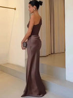 Satin-Look One-Shoulder Maxi Dress