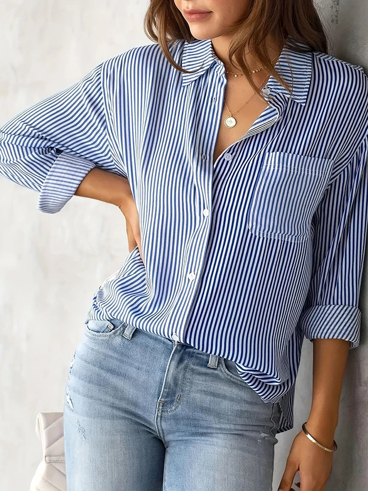 Striped Long-Sleeve Relaxed Blouse