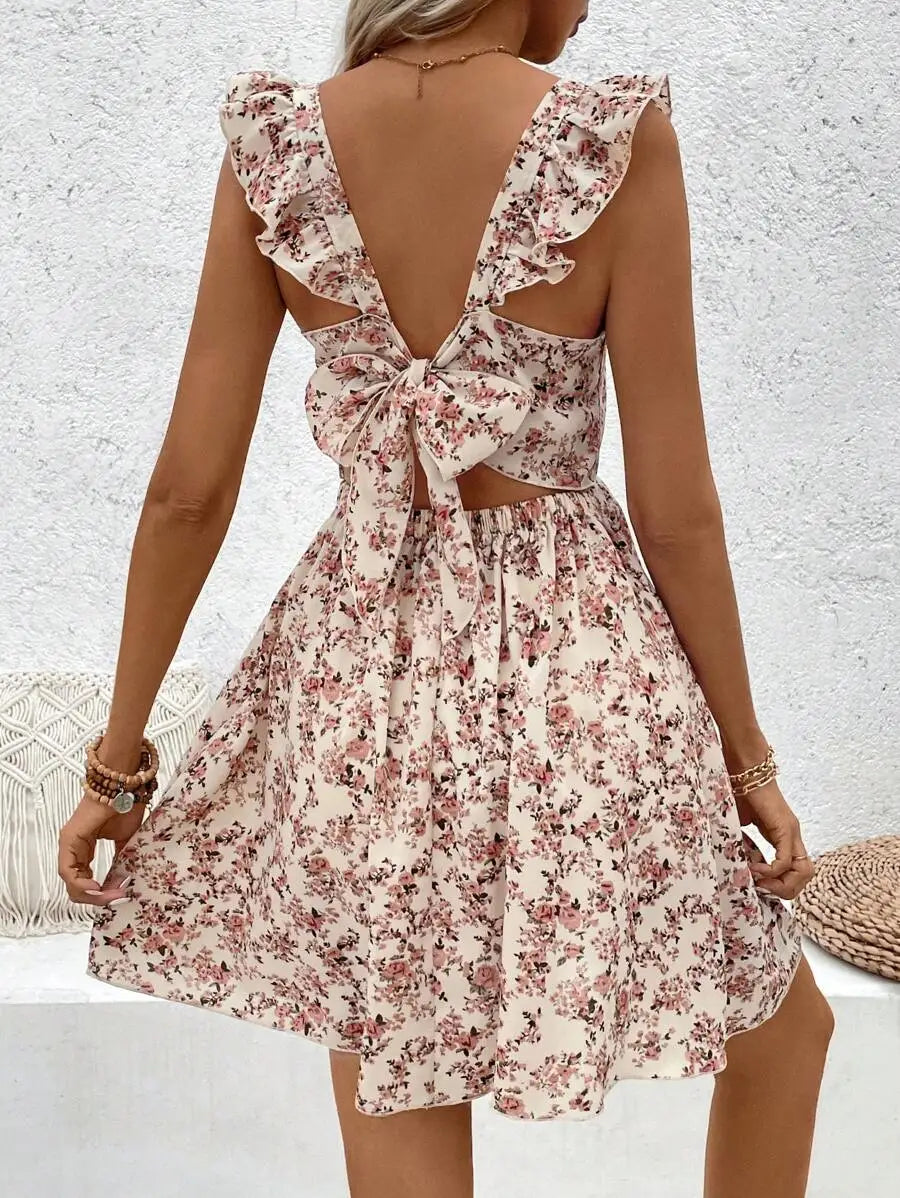 Ruffle-Hem Floral Beach Dress