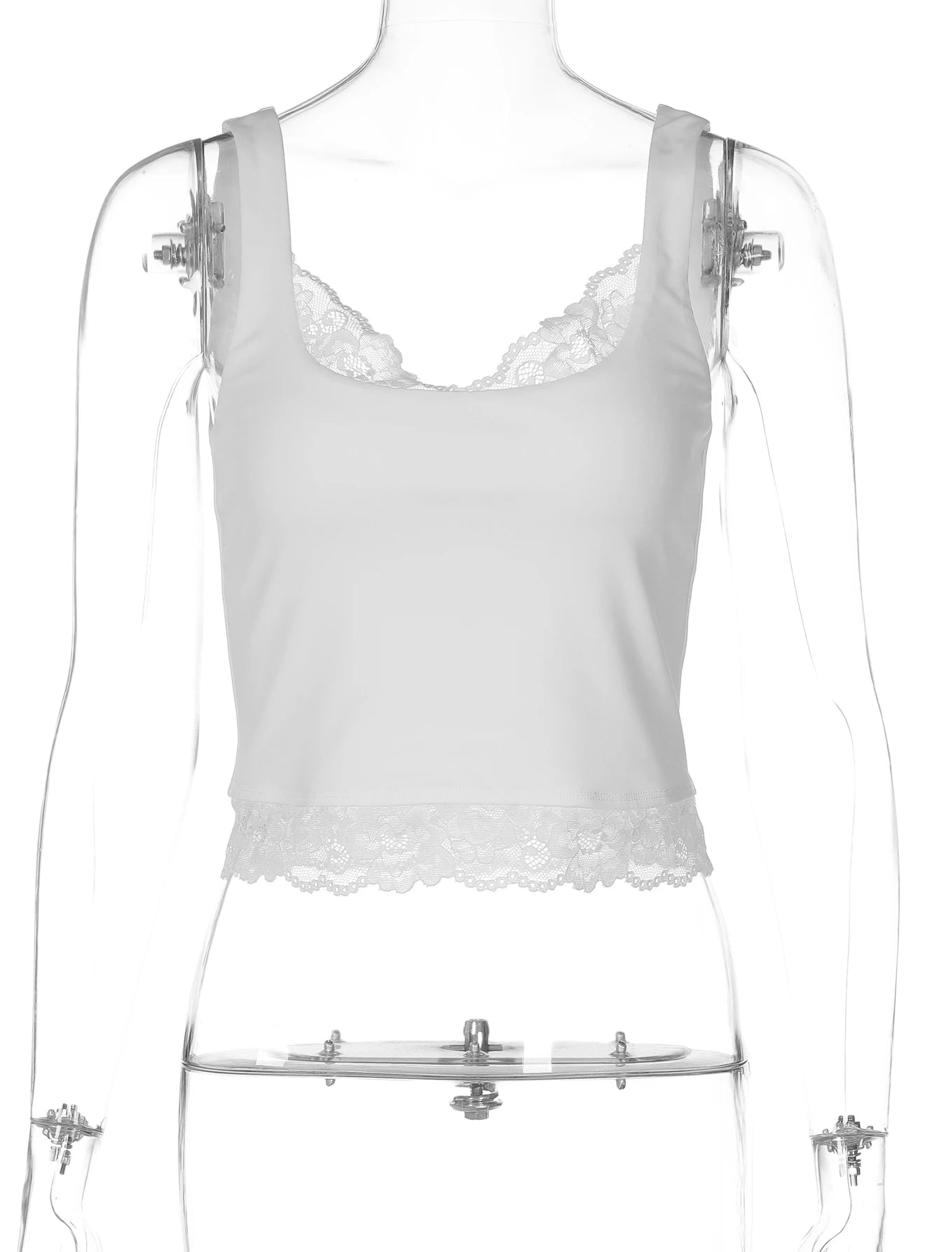 Square-Neck Lace Ruffle Tank