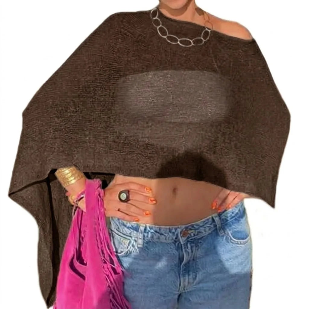 Open-Knit Asymmetric Beach Cover-Up
