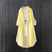 Chiffon sun protection shirt women's long-sleeved fashion top large size loose hip-covering striped long shirt