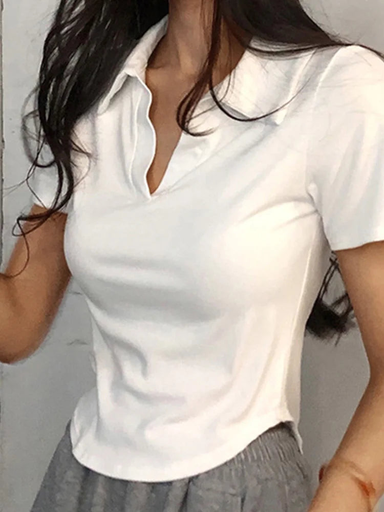 V-Neck Short-Sleeve Slim-Fit Crop T-Shirt
