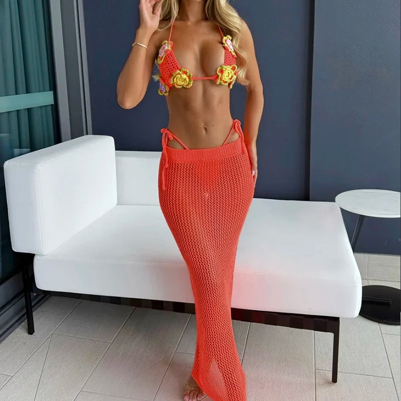 Crochet Tie-Front Beach Top & Shorts Set