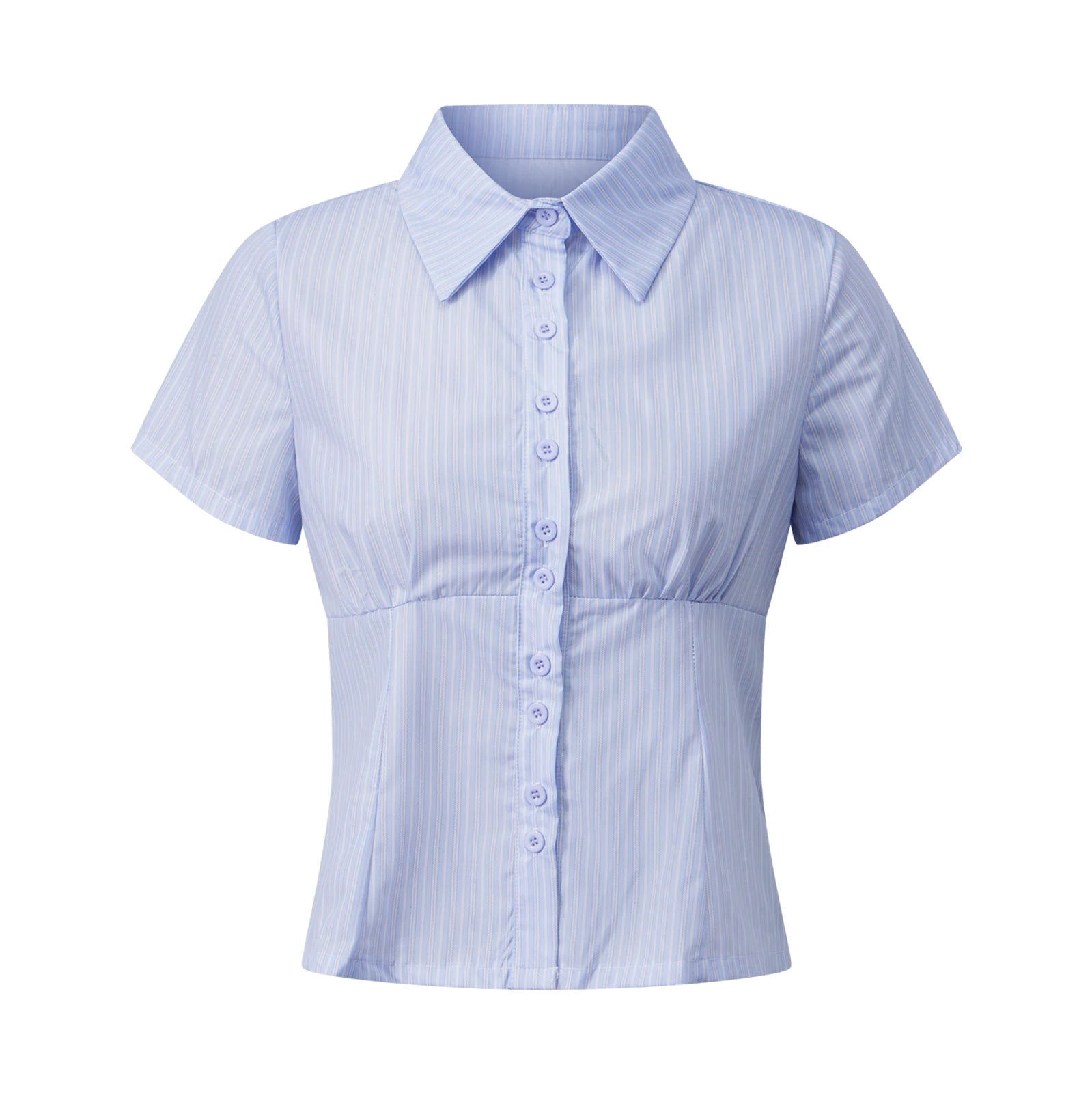 Button-Up Short-Sleeve Cropped Blouse