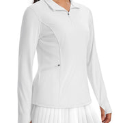 TACVASEN Women's UPF 50+ Long Sleeve Sun Protection Polo Shirt 1/4 Zip Pullover Thumb Hole Sport Shirts with Side Zipper Pockets
