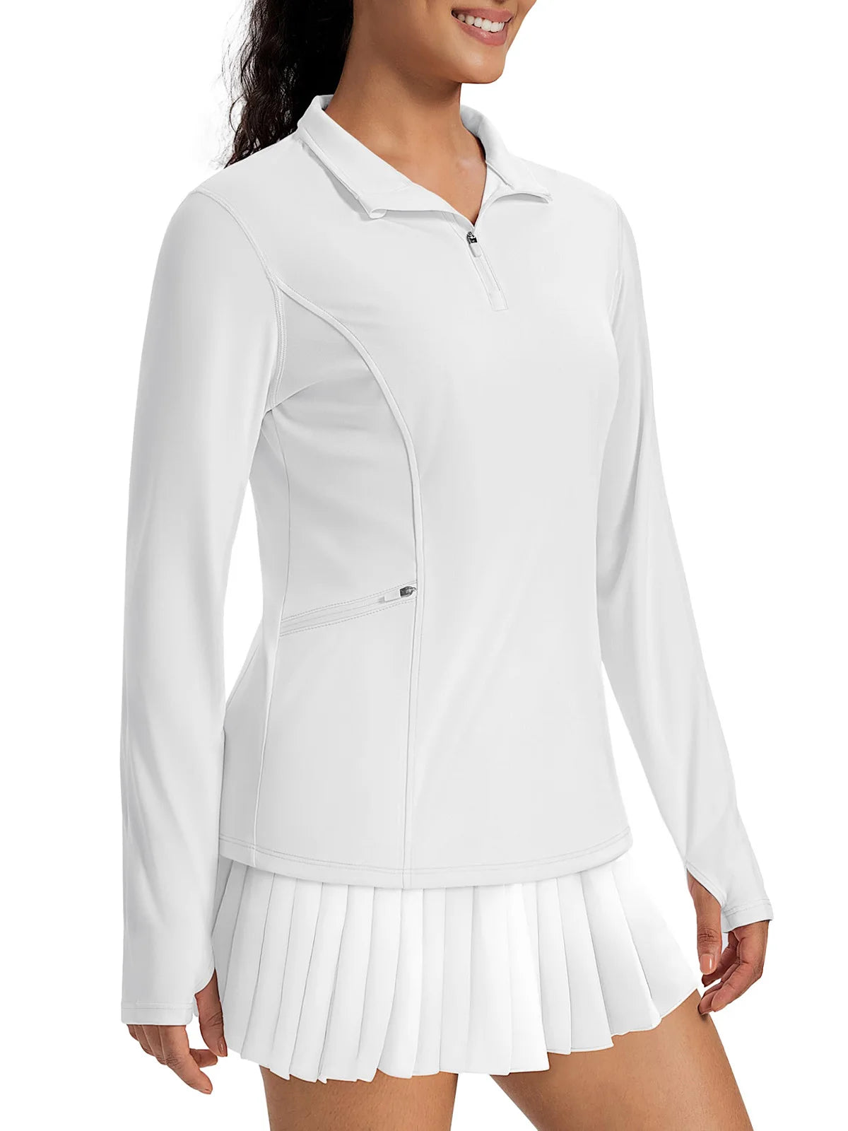 TACVASEN Women's UPF 50+ Long Sleeve Sun Protection Polo Shirt 1/4 Zip Pullover Thumb Hole Sport Shirts with Side Zipper Pockets