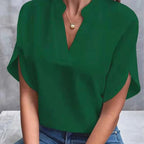 V-Neck Short-Sleeve Relaxed Blouse