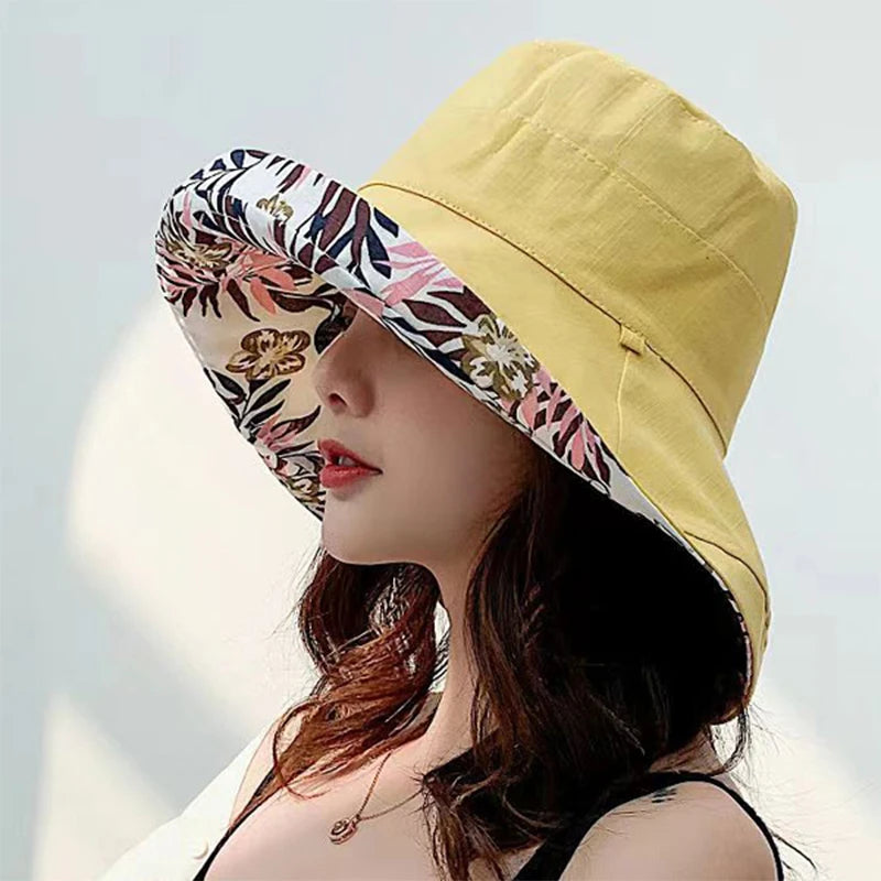 Reversible Leaf Print Bucket Hat