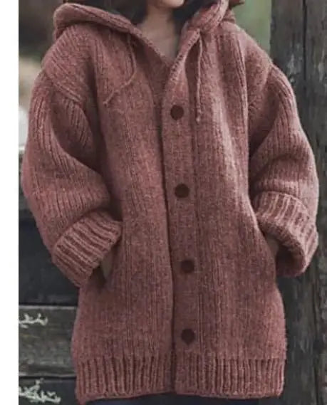 Cotton Knit Hooded Cardigan