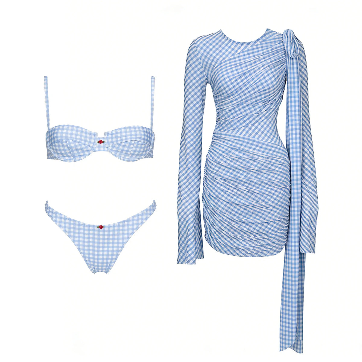 Striped Three-Piece Bandeau Bikini Set