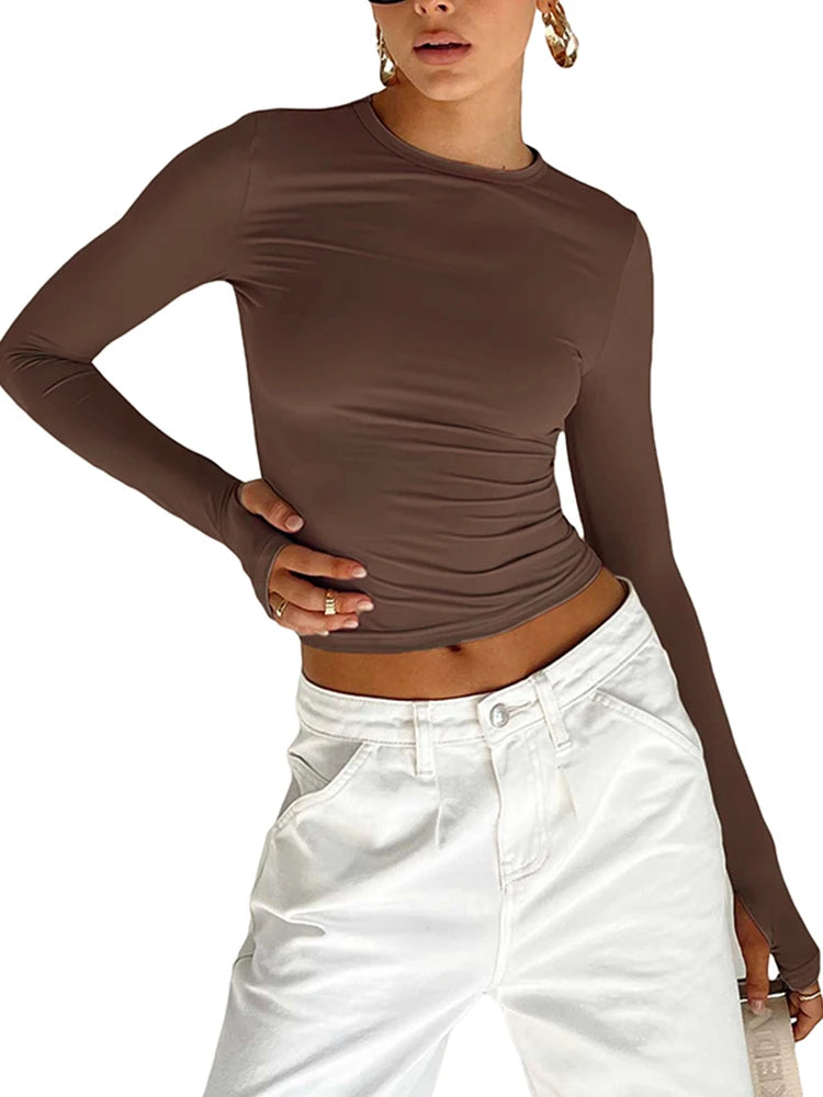 Thumbhole Long-Sleeve Crop Top