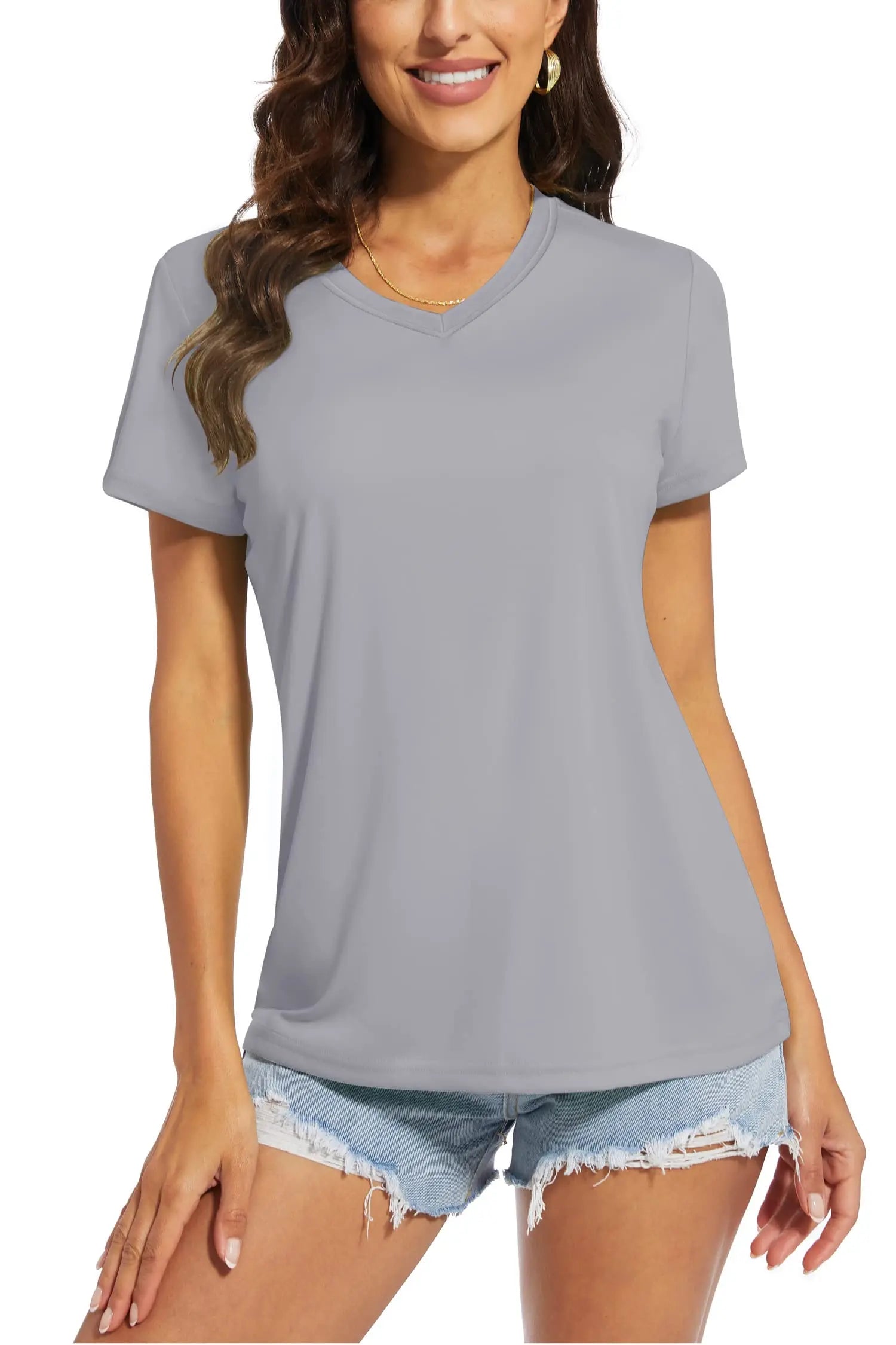 TACVASEN UPF 50+ Summer Short Sleeve V-Neck T-shirts Womens Sun Protection T-shirts Quick Dry Hiking Running Tee Shirts Tops