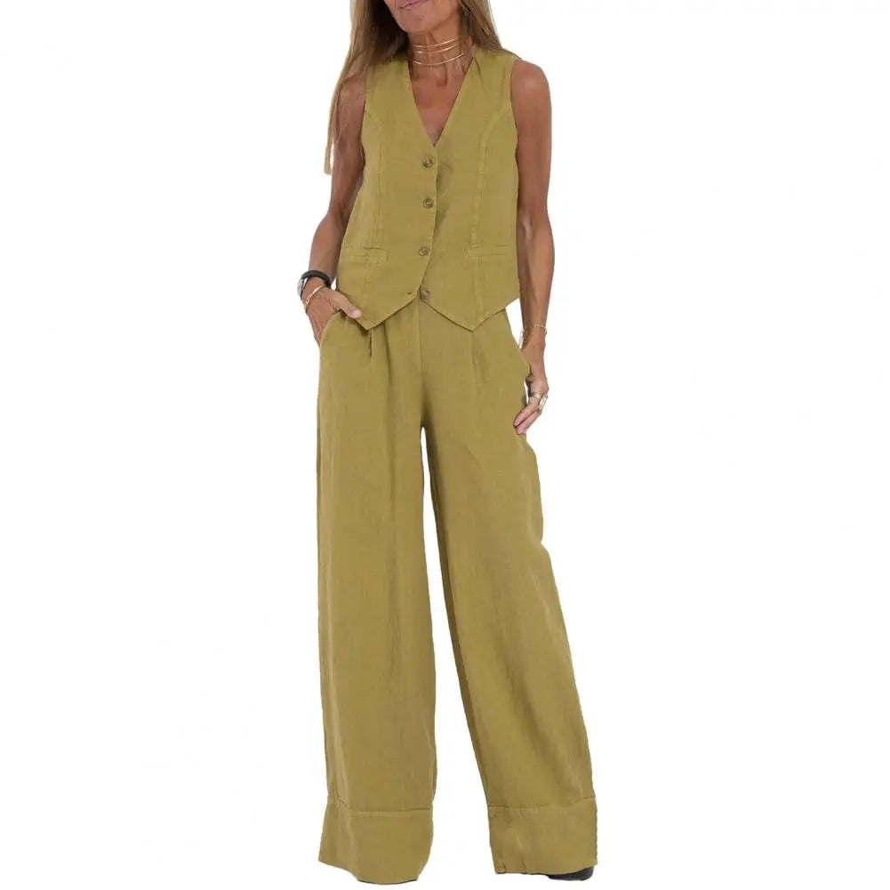 Linen Tank Top & Wide-Leg Pants Set