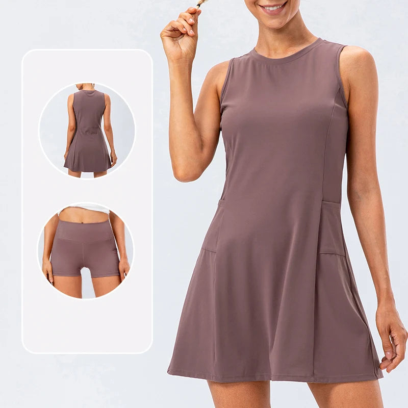Aurelia Sun Sleeveless Tennis Dress & Shorts Set – Grey – image 7