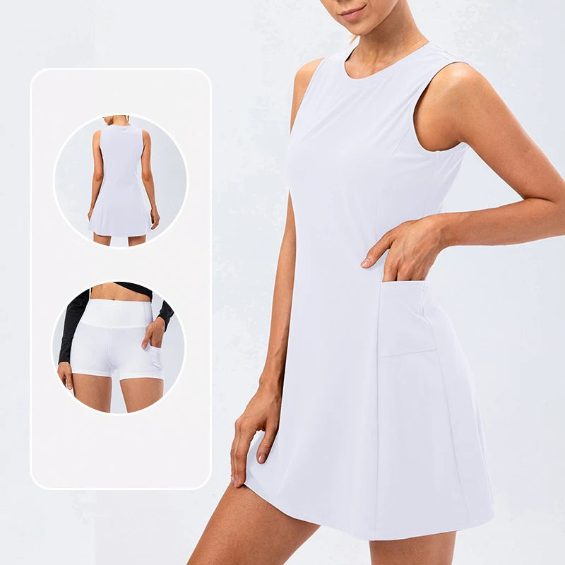 Aurelia Sun Sleeveless Tennis Dress & Shorts Set – Grey – image 10