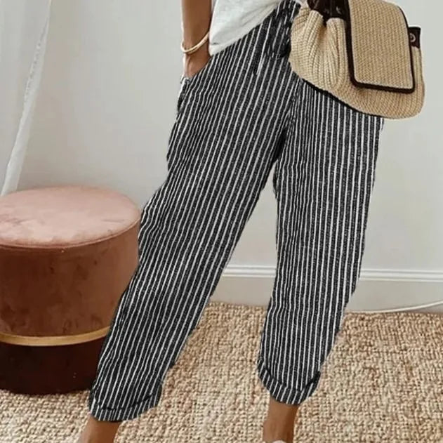 Striped Drawstring Wide-Leg Pants