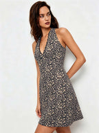 Leopard Lace Halter Mini Dress