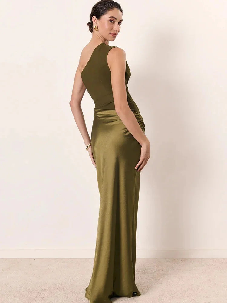 Satin-Look One-Shoulder Maxi Dress