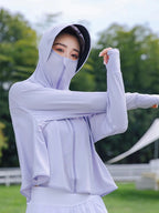 Summer Women's Sun Protective Clothing Breathable Traveling Brim Ponytail Hole Sun Hoodie Detachable Shopping Long-Sleeved Shirt