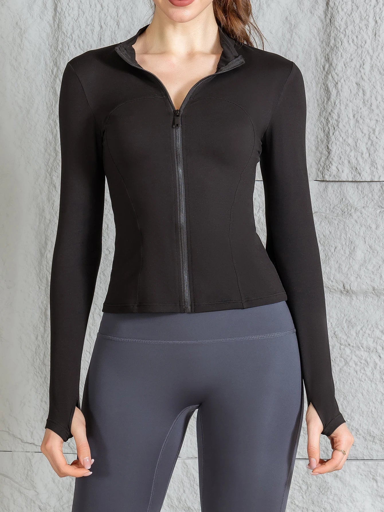 Yoga wear women's spring and summer stand-up collar zipper jacket slimming  sun-protective  long-sleeved high-end running and f