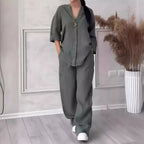 Cotton-Linen Shirt & Wide-Leg Pants Set