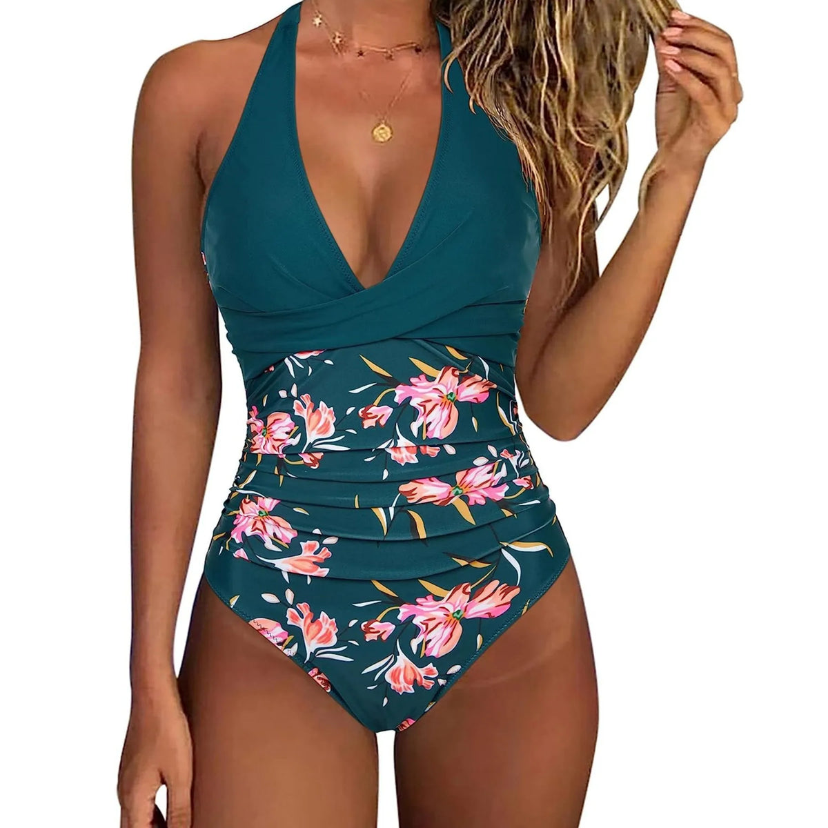 Print Pleat One-Piece Swimsuit