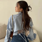 Long-Sleeve Backless Slim-Fit Blouse