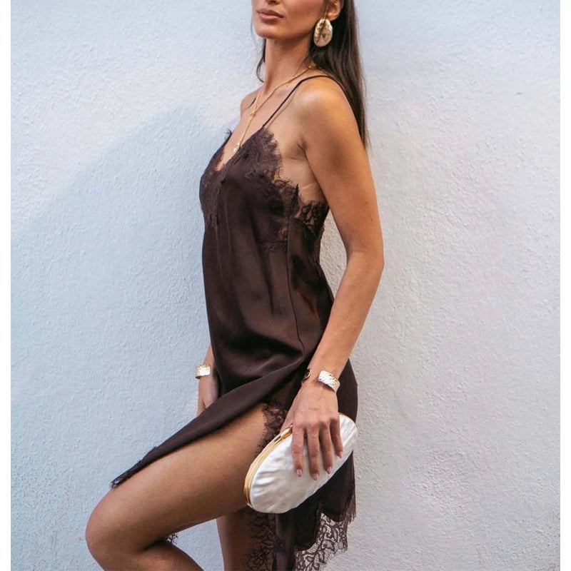 Satin-Look Lace Mini Dress