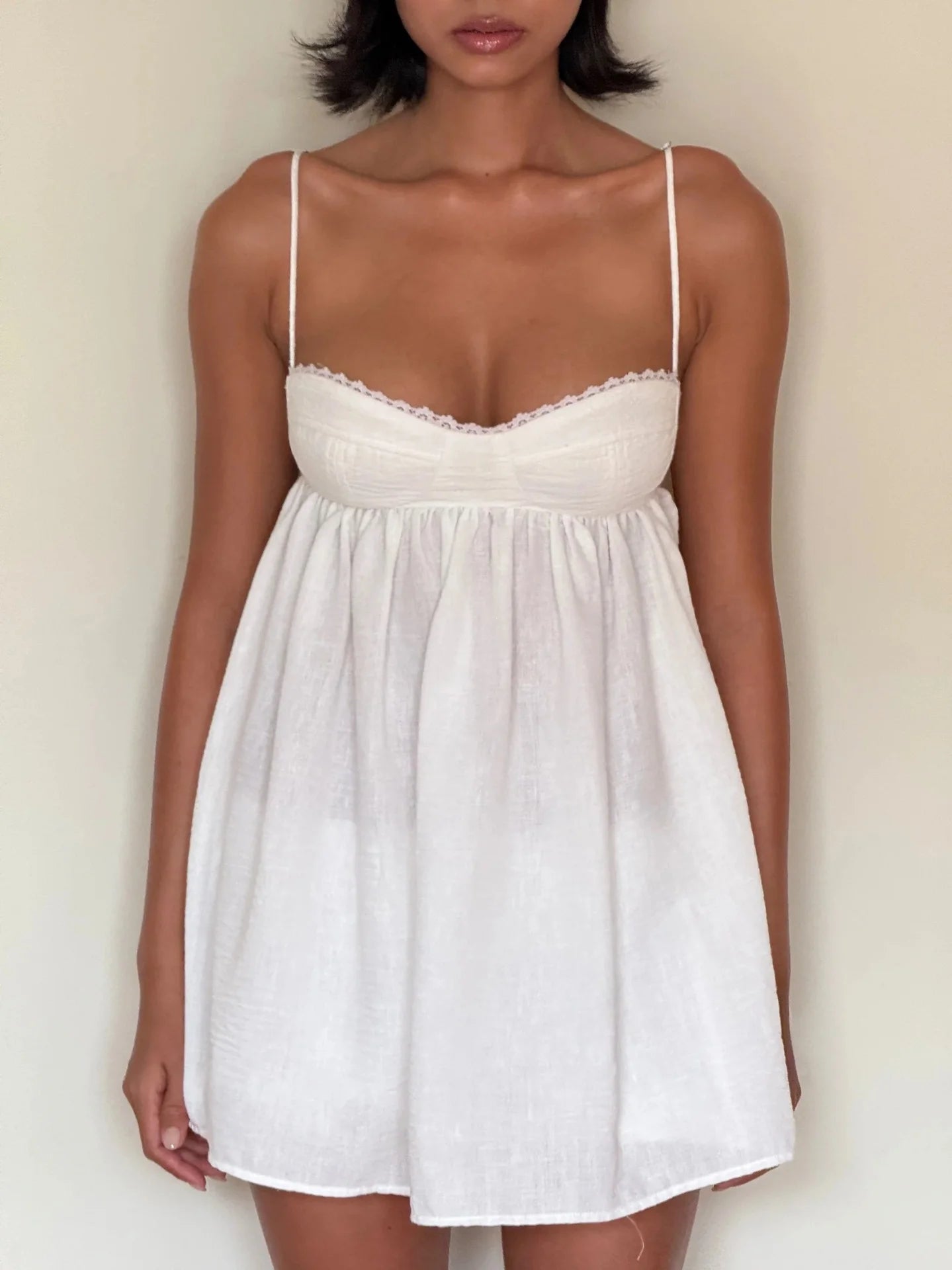 Lace-Trim Babydoll Mini Dress