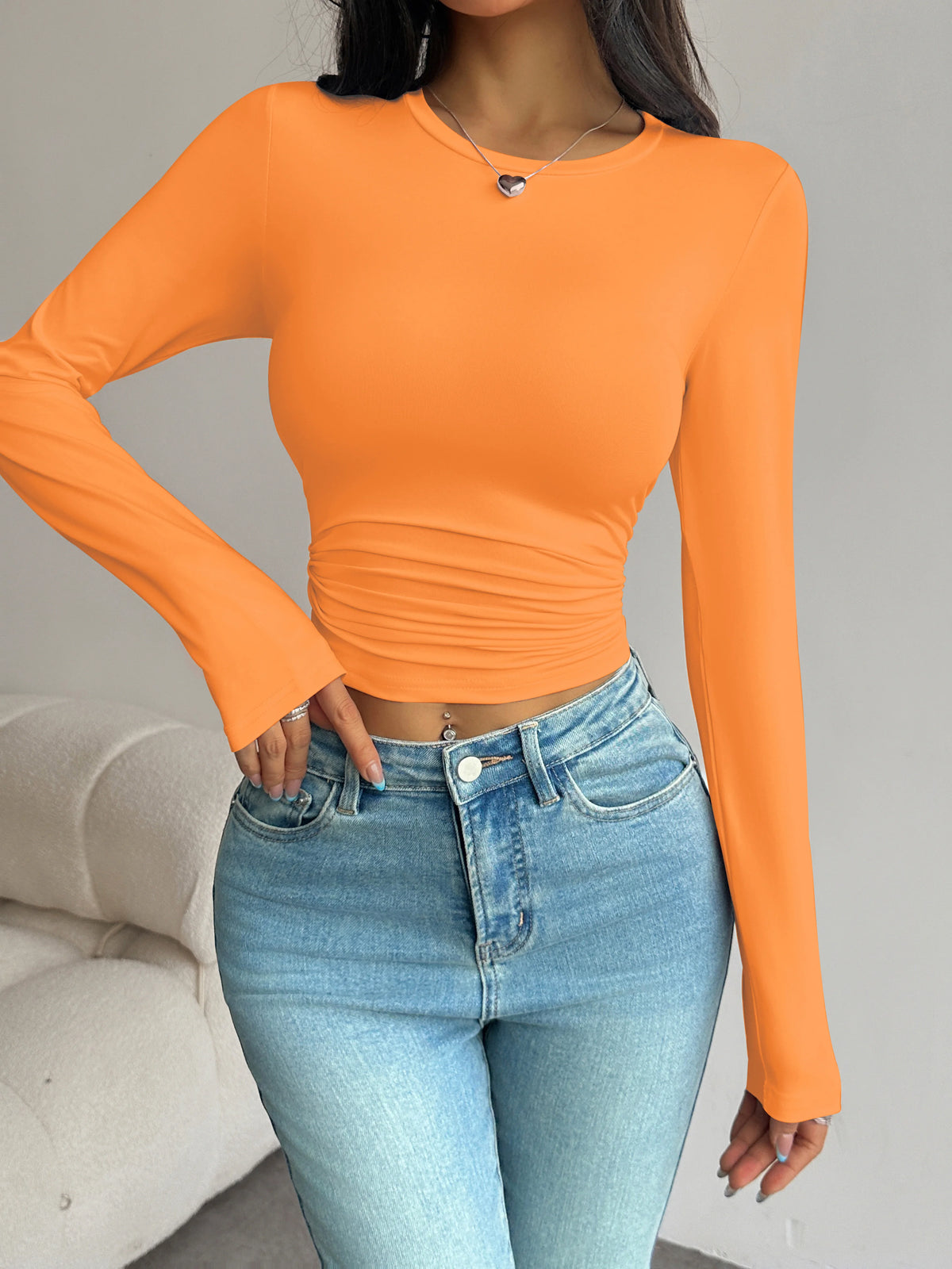 Long-Sleeve Slim-Fit Crop T-Shirt