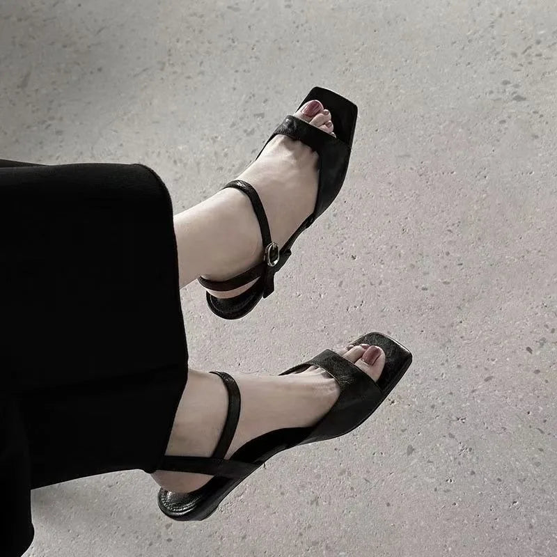 Polished Low-Heel Office Sandals