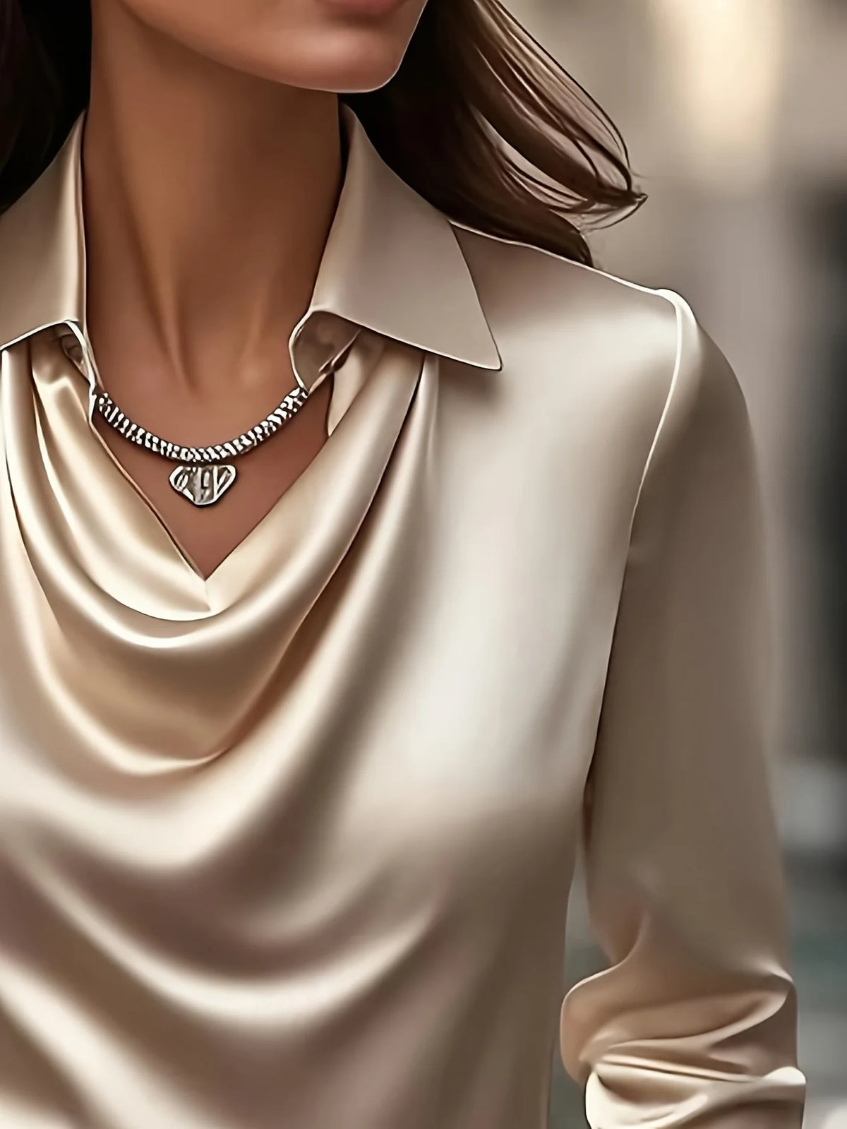 Plus-Size Satin-Look Pleated Blouse