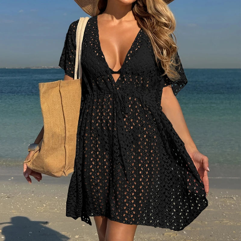 Long-Sleeve Wrap Cover-Up Dress