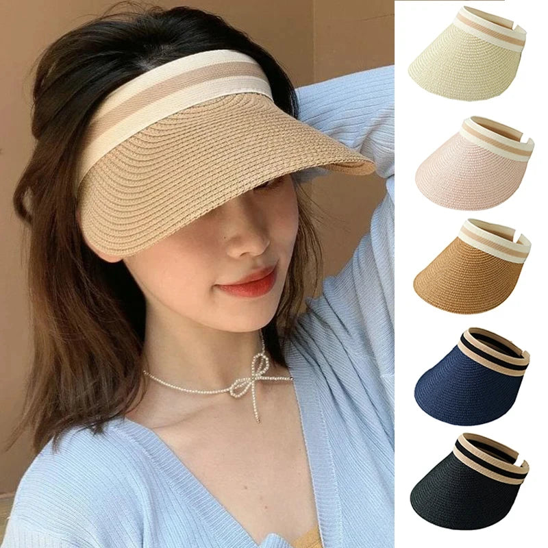 Open-Crown Straw Sun Visor