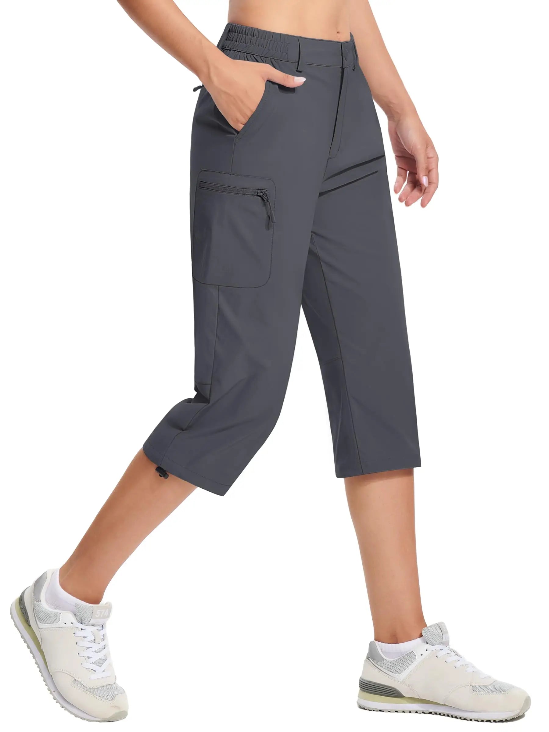 TACVASEN Quick Dry Knee Length Nylon Capris Womens Summer Hiking Casual Cargo Short Pant Lightweight Waterproof Shorts 5 Pockets